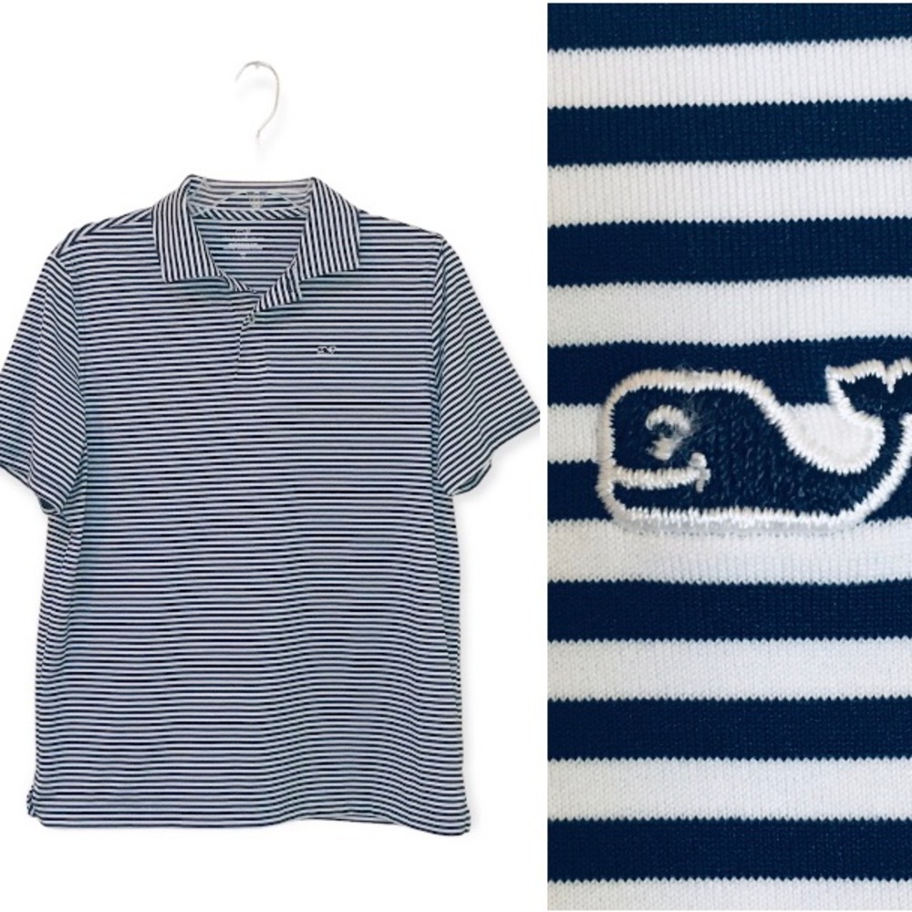 Vineyard Vines Navy and White Striped Polo Shirt